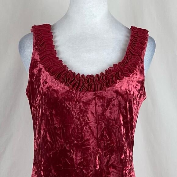 Nicole Miller Red Crushed Velvet Ruffled Romantic Fairy Dress NWOT Size L - Picture 3 of 12
